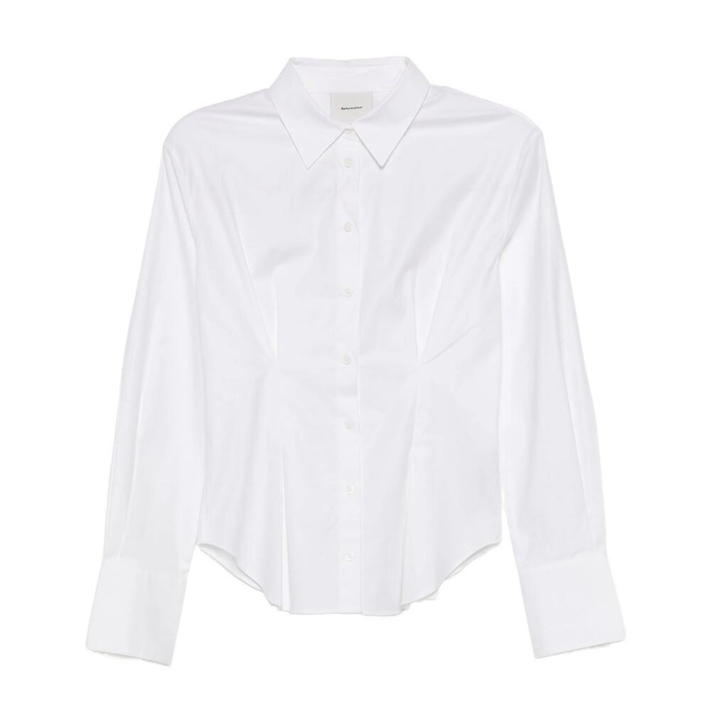 Reformation Becker Shirt Button Front Organic Cotton Stretch Blouse Size 0 - Picture 5 of 13
